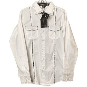 NWT Western Pearl Snap Paisley Trim Cowboy Button Down Shirt Men's Med MSRP $150